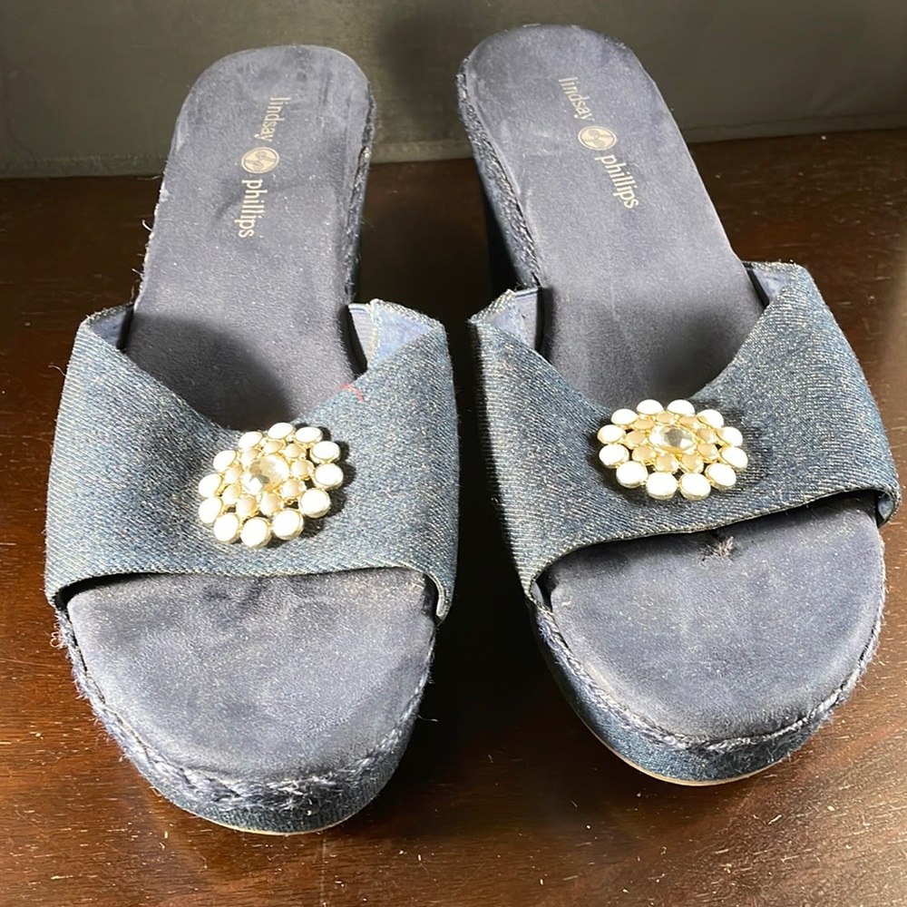 Lindsay Phillips Chambray / Denim Wedge Sandals